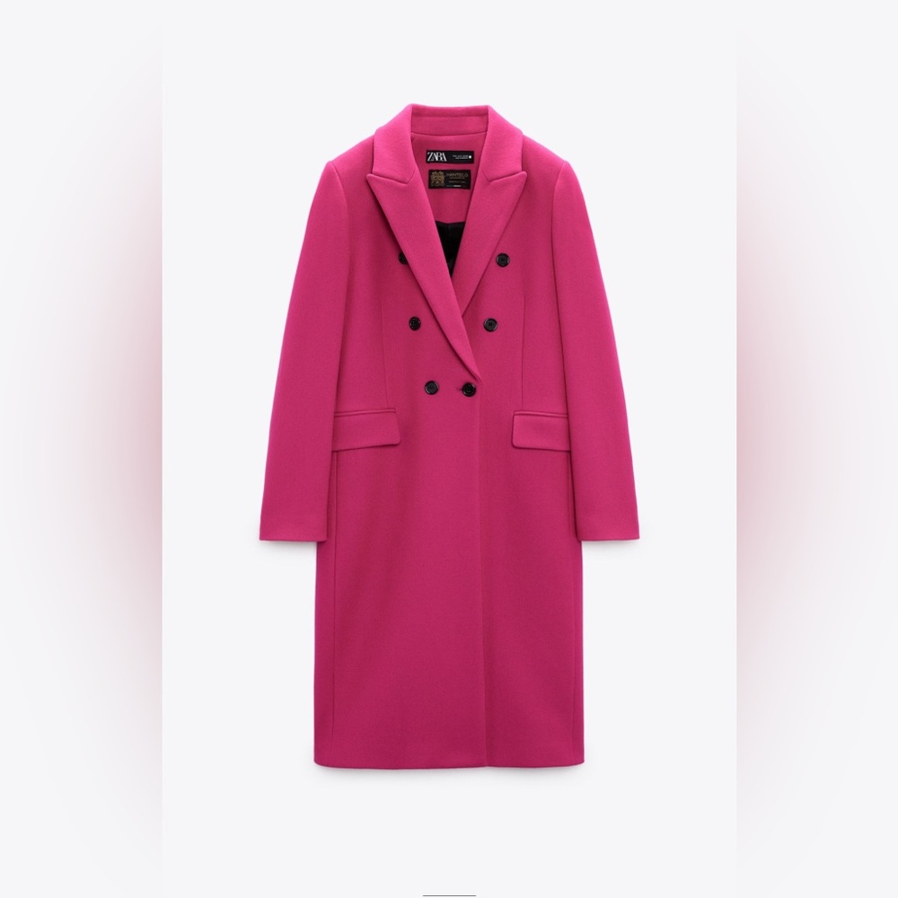 Zara Pink Wool Blend Menswear Double Breasted Coat Size M